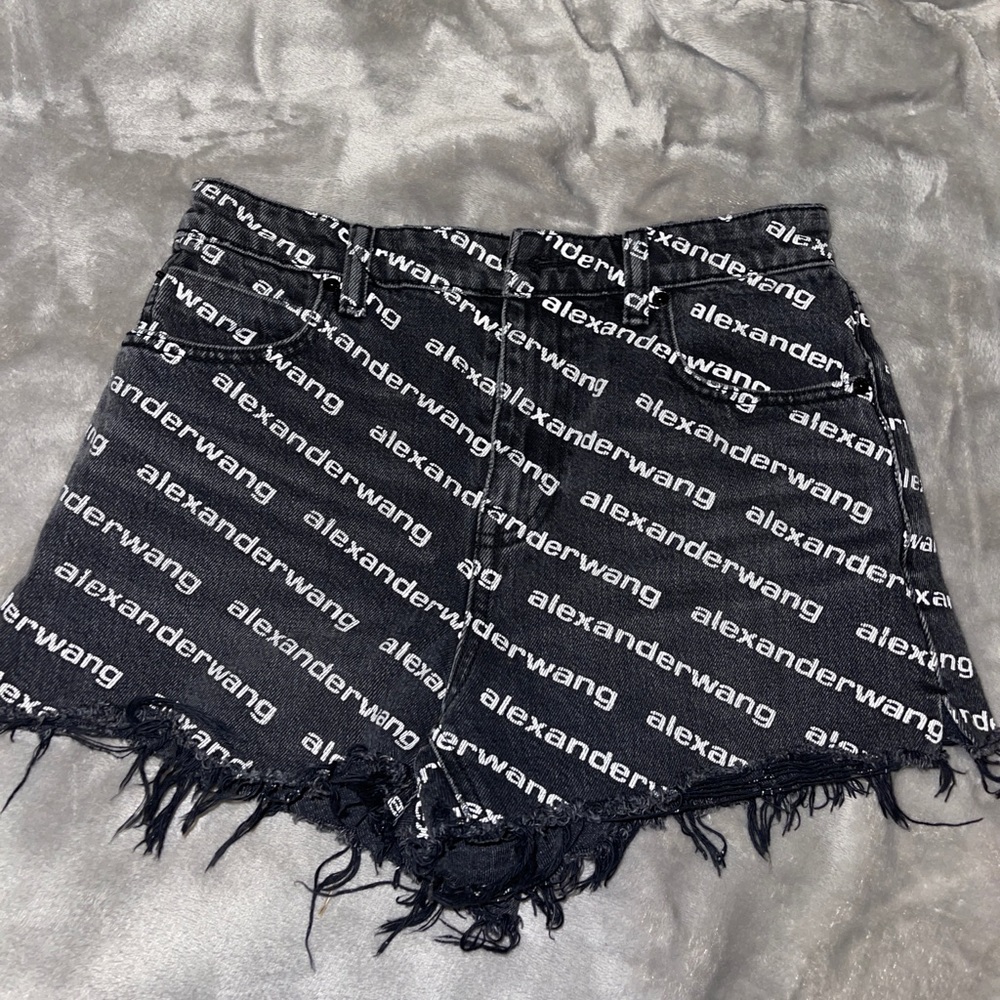Alexander Wang Grey Denim Bite Logo Shorts Size 27